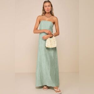 Sage Green Cutout Strapless Maxi Dress